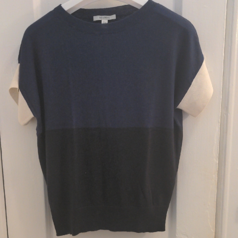 Max Mara Sweater, Tee. Navy, Black, & Cream Colorblock, Excellent Condition